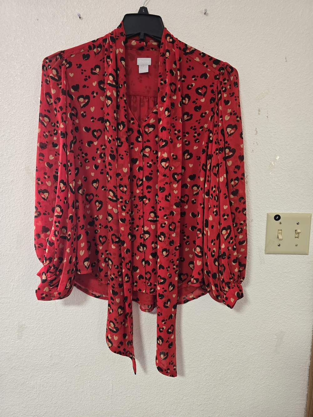 Chico's Red Leopard-Print Tie-Neck Blouse